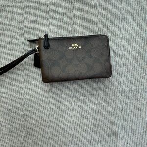 Coach Dark Brown Wristlet with Black Accents